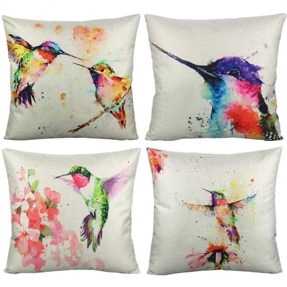 Hummingbird Watercolor Bird Throw Pillow Cover 18" Accent Hummingbirds Print New - Picture 6 of 6
